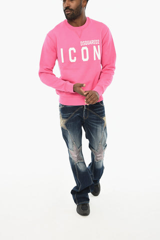 ICON Solid Color Crew-neck Sweatshirt with Contrasting Logo