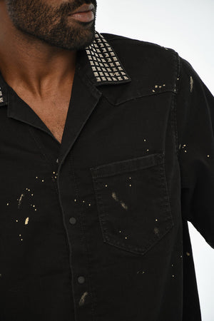 에이시드 워시 데님 오버셔츠 칼라 스터드 장식