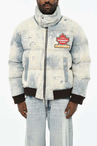 Giubbotto imbottito in Effetto Denim Distressed