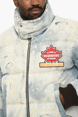 Giubbotto imbottito in Effetto Denim Distressed