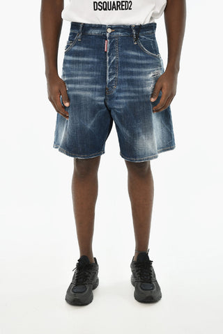Shorts in Denim Effetto Distressed