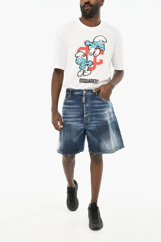 Shorts in Denim Effetto Distressed