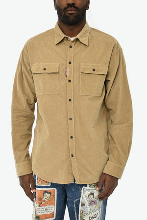 Ribbed Velour Overshirt with Double Chest Pocket