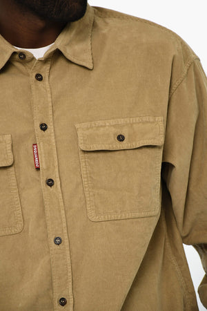 Ribbed Velour Overshirt with Double Chest Pocket