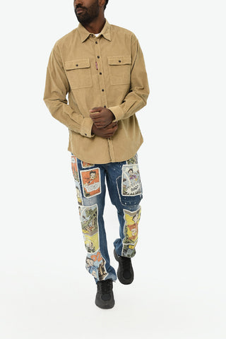 Ribbed Velour Overshirt with Double Chest Pocket