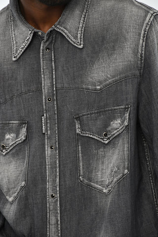 Overshirt in Denim Effetto Distressed con Doppio Taschino