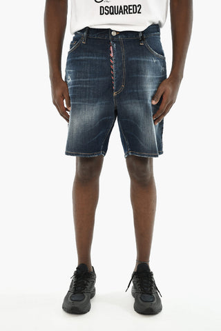Denim Shorts with Contrasting Side Stripe