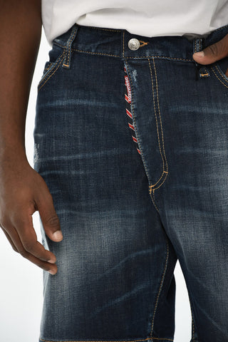 Denim Shorts with Contrasting Side Stripe