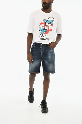 Denim Shorts with Contrasting Side Stripe
