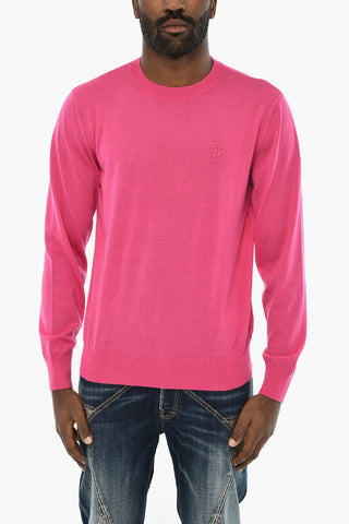 Pullover mit Rundhalsausschnitt aus Schurwolle mit Monogam Ton-in-Ton