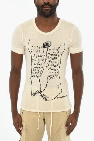 Virgin Wool Crewneck T-Shirt with Contrast Print