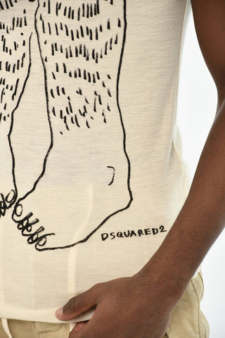 Virgin Wool Crewneck T-Shirt with Contrast Print