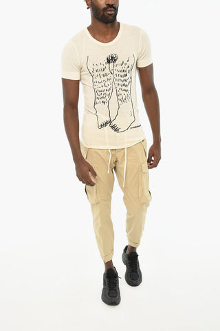 Virgin Wool Crewneck T-Shirt with Contrast Print