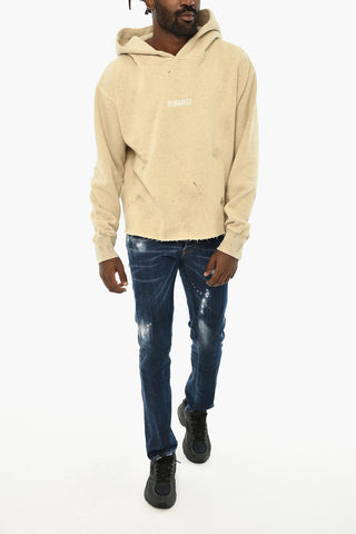 Felpa Hoodie in Cotone Effetto Vintage