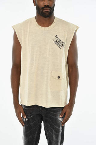 Tank Top In Lana Vergine con Logo
