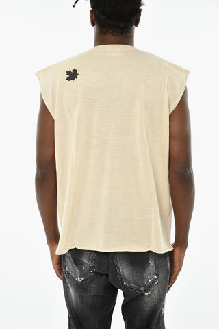 Tank Top In Lana Vergine con Logo