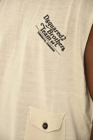 Tank Top In Lana Vergine con Logo