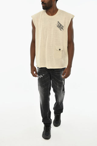 Tank Top In Lana Vergine con Logo