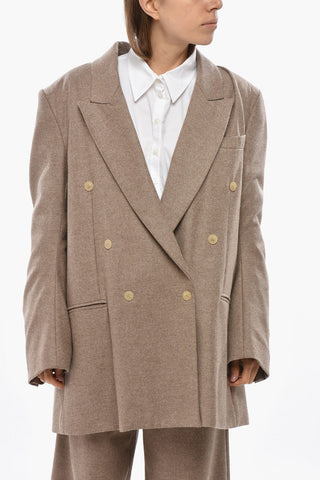 Virgin Wool Double-Breasted Blazer with Peak Lapel
