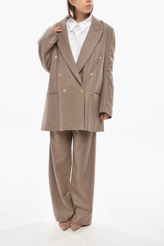 Virgin Wool Double-Breasted Blazer with Peak Lapel