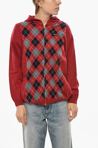 Maglia Full-Zip in Cotone con Motivo a Scacchi