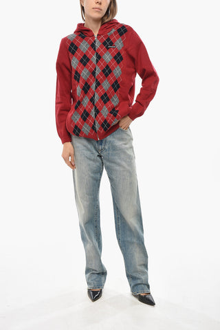 Baumwoll-Full-Zip-Pullover mit Karomuster