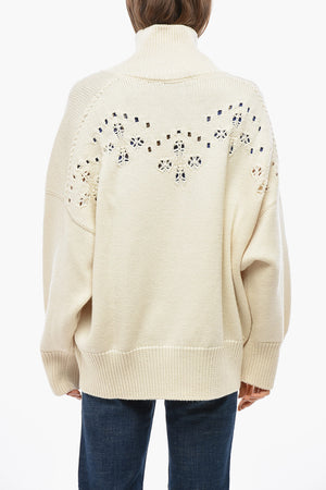 High-Neck Wool Openwork Pullover