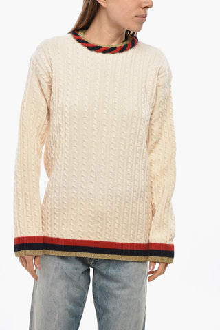 Pullover Girocollo in Misto Cashmere Cable Knit con Dettagli Lurex