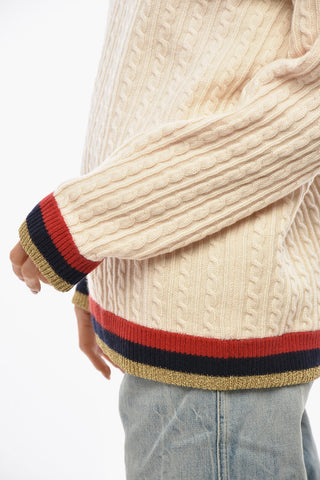 Pullover Girocollo in Misto Cashmere Cable Knit con Dettagli Lurex