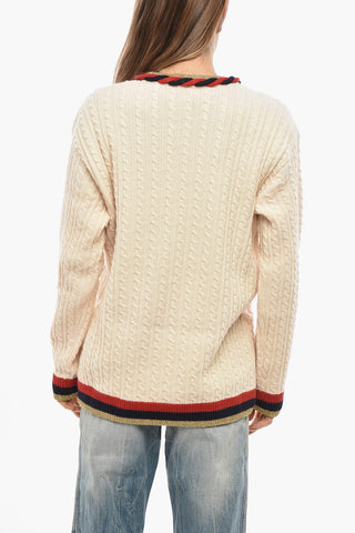 Pullover Girocollo in Misto Cashmere Cable Knit con Dettagli Lurex