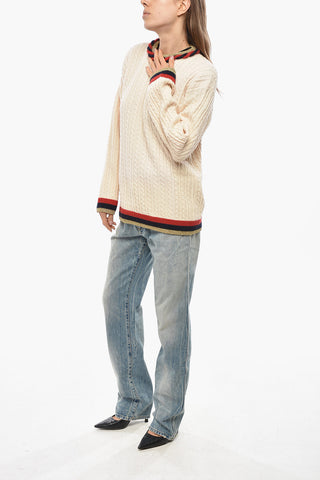 Pullover Girocollo in Misto Cashmere Cable Knit con Dettagli Lurex