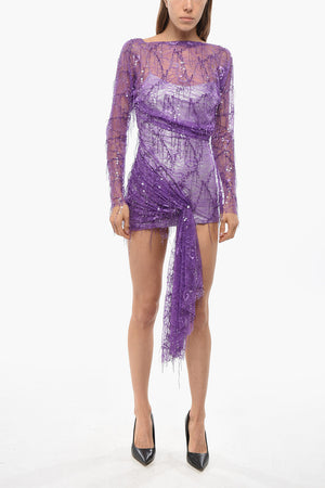 레이스와 스팽글 미니드레스 드레이프 장식