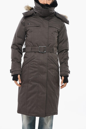 Down Jacket SHERA with Belt and Fur-Trimmed Hood