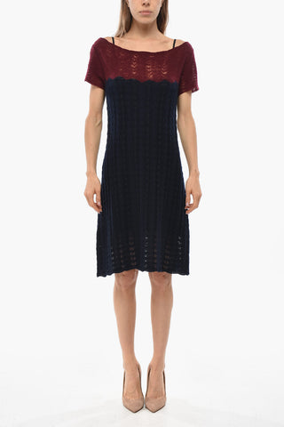 Vestito Bicolore in Maglia con Sottoveste Interna