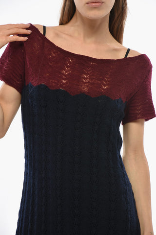 Vestito Bicolore in Maglia con Sottoveste Interna