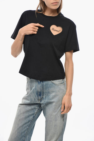 Cotton Cropped-Fit T-Shirt with See-Through Detail