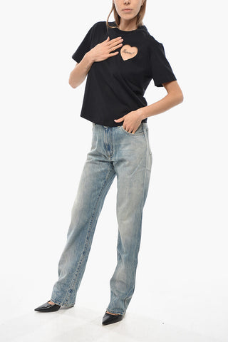 Cotton Cropped-Fit T-Shirt with See-Through Detail