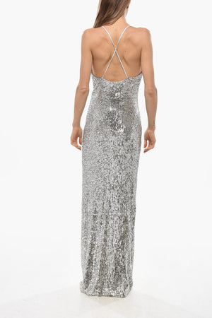 Maxi Vetsito in Paillettes con Spacco e Spalline Spaghetti
