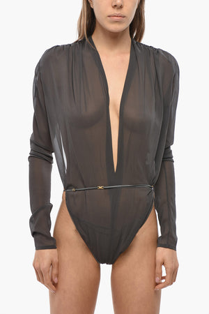 Sheer Silk Bodysuit With Open Back