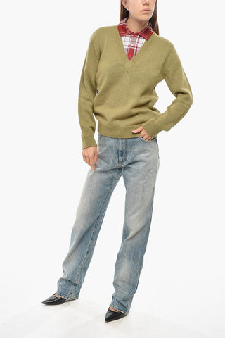 Doppellagiger Pullover aus Alpaka-Mix mit Polodetail