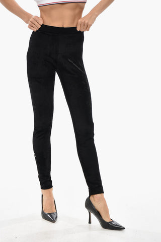 SKIWEAR Velour Leggings Solid-Color with Embroidered Logo