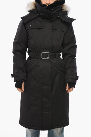 Belted SHERA Down Jacket with Furred Hood