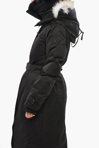 Belted SHERA Down Jacket with Furred Hood