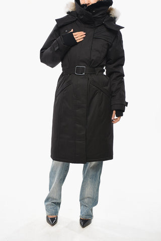 Belted SHERA Down Jacket with Furred Hood