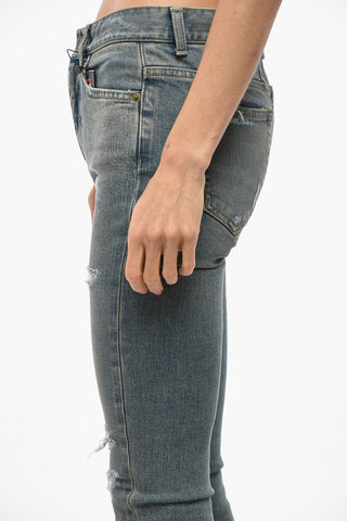 Jeans Slim Fit a Vita Alta Distressed 14cm
