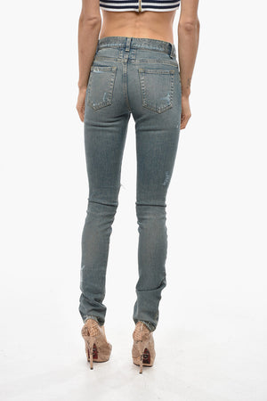 Jeans Slim Fit a Vita Alta Distressed 14cm