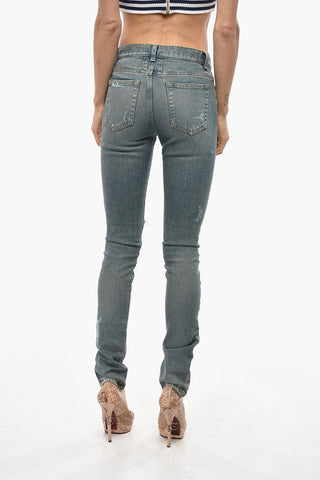 Jeans Slim Fit a Vita Alta Distressed 14cm