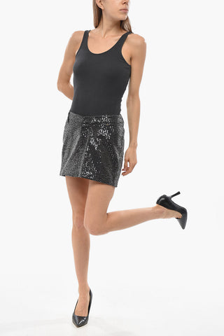 Minigonna in Denim con Paillettes All-Over