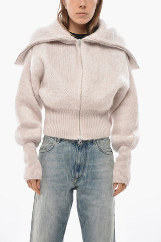 Pullover im Bomber-Schnitt aus Mohair-Mix mit Frontreißverschluss