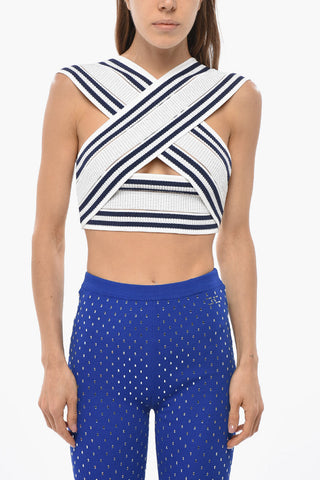 Two-Tone Cropped Top with Crossed Front